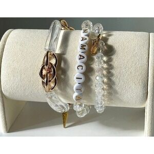 Erimish Bracelet Stack Set Gold White Crystal Beaded Mamacita Stretch Boho